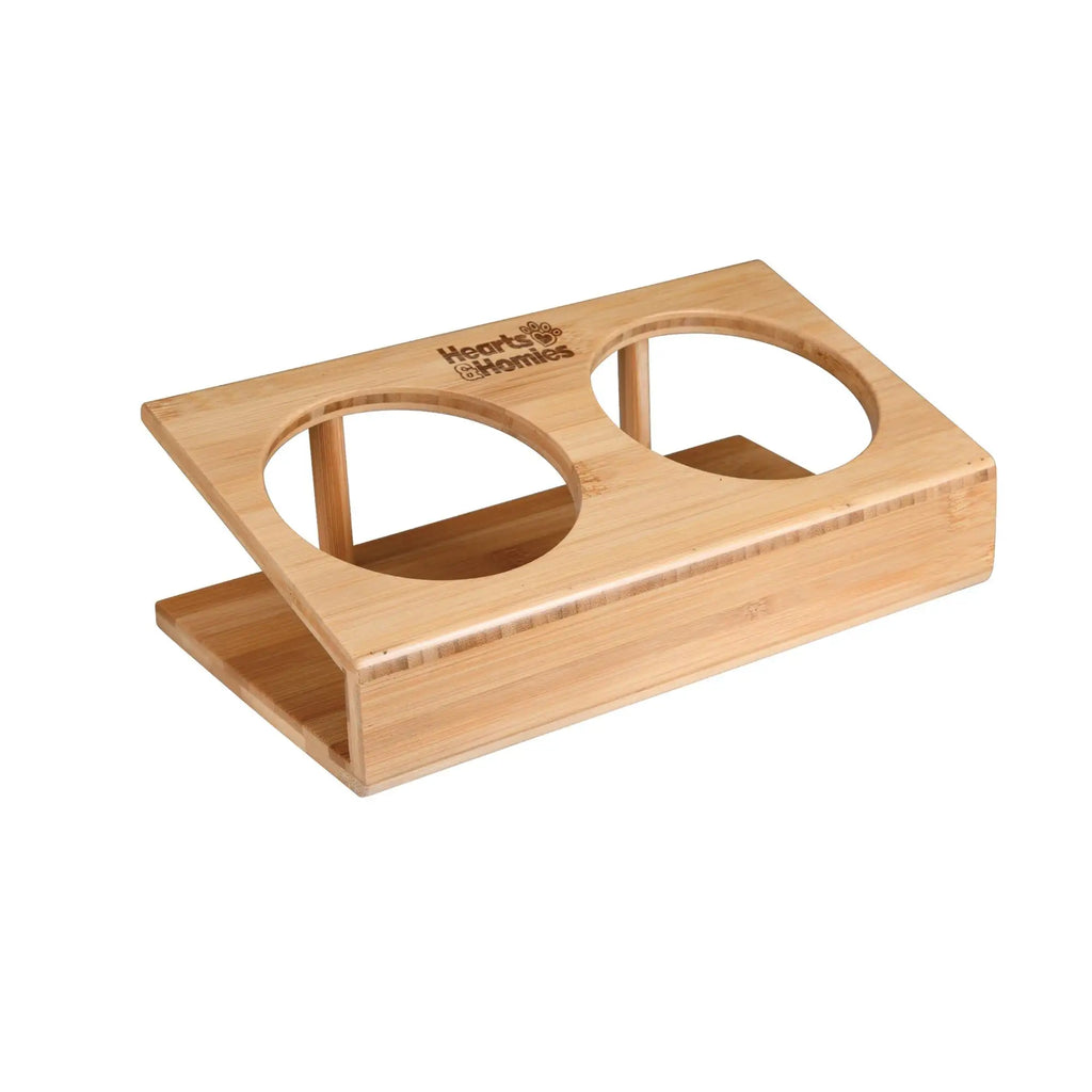 Comedero Doble Elevado Wellhome – Madera de Bambú y Acero Inoxidable (25.3x14x8.5cm)