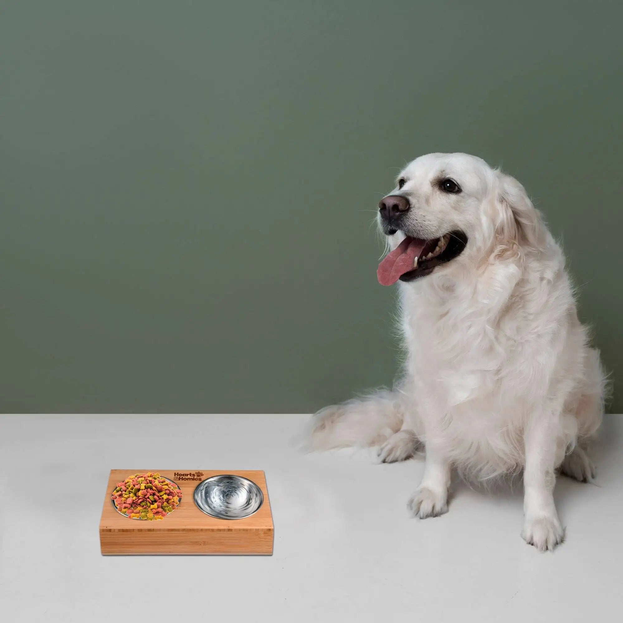 Comedero Doble Elevado Wellhome – Madera de Bambú y Acero Inoxidable (25.3x14x8.5cm)