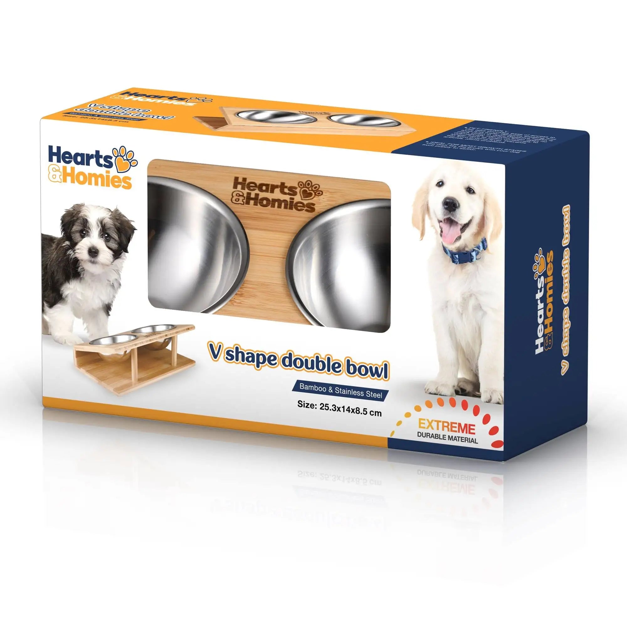 Comedero Doble Elevado Wellhome – Madera de Bambú y Acero Inoxidable (25.3x14x8.5cm)