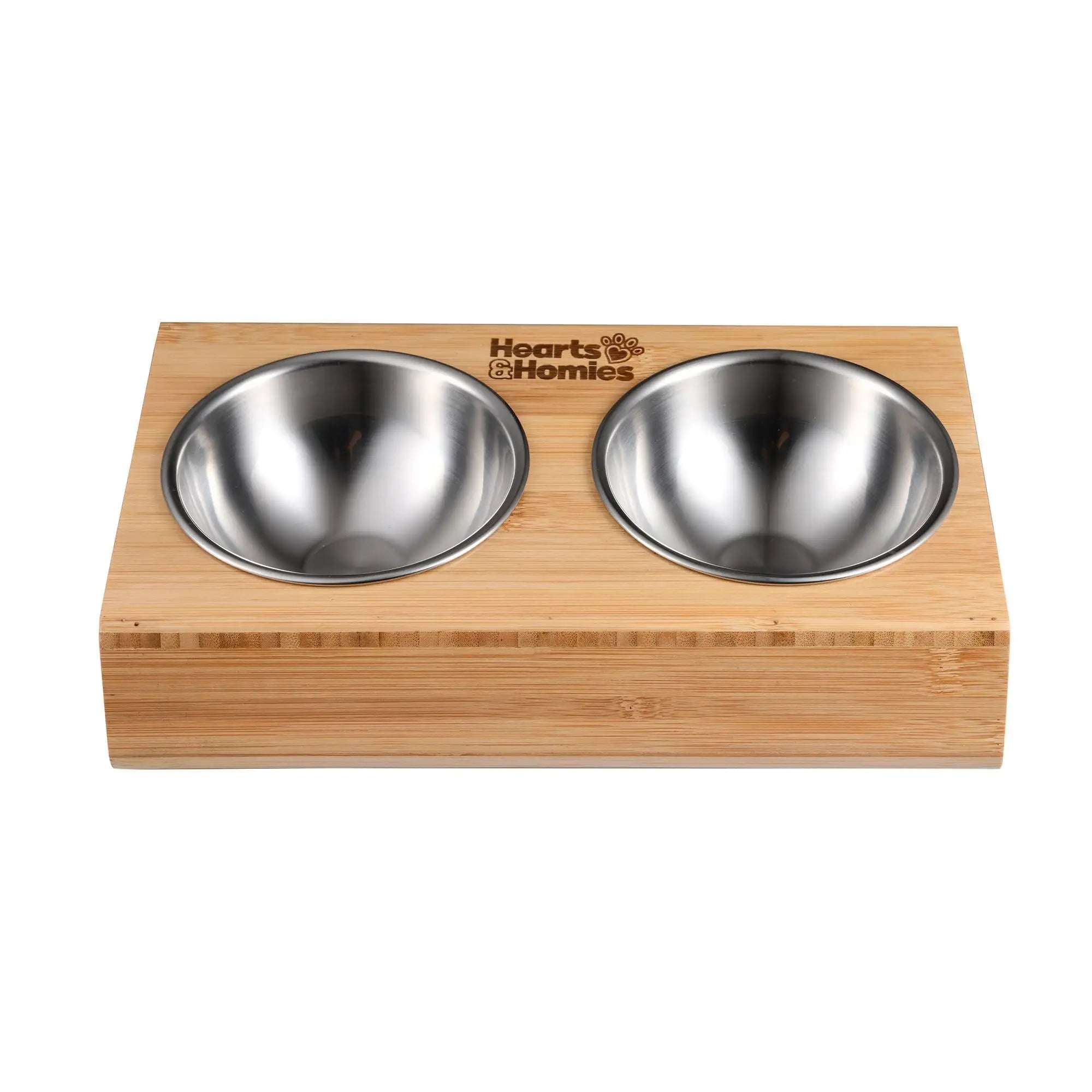 Comedero Doble Elevado Wellhome – Madera de Bambú y Acero Inoxidable (25.3x14x8.5cm)