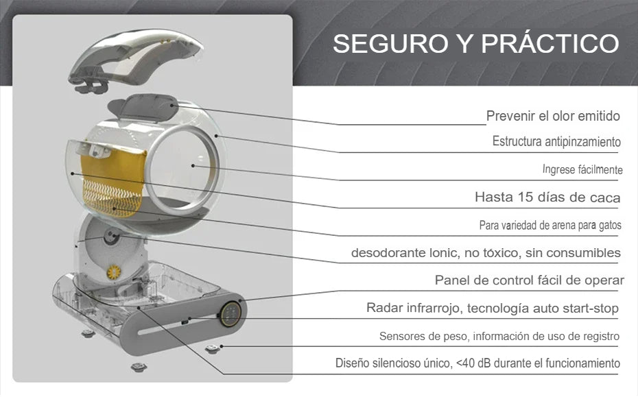 Arenero Inteligente Autolimpiable Ti Pro: Higiene Total y Control por App (65L)