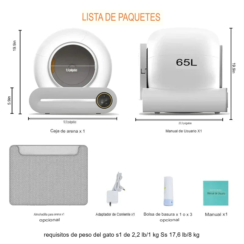 Arenero Inteligente Autolimpiable Ti Pro: Higiene Total y Control por App (65L)